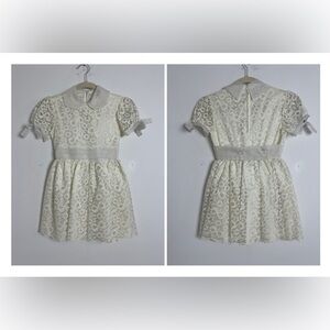 Vintage Girl's First Communion Cream Lace Short Sleeve Attached Necklace Dress 7